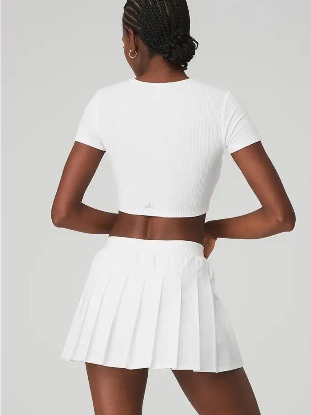 NWT ALO Yoga Ribbed Knotty Short Sleeve Crop Top White - Picture 3 of 8